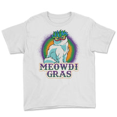 Mardi Gras Meowdi Gras Cat with mask Funny Gift print Youth Tee - White