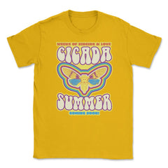 Cicada Summer Retro Vintage Art Meme design Unisex T-Shirt - Gold