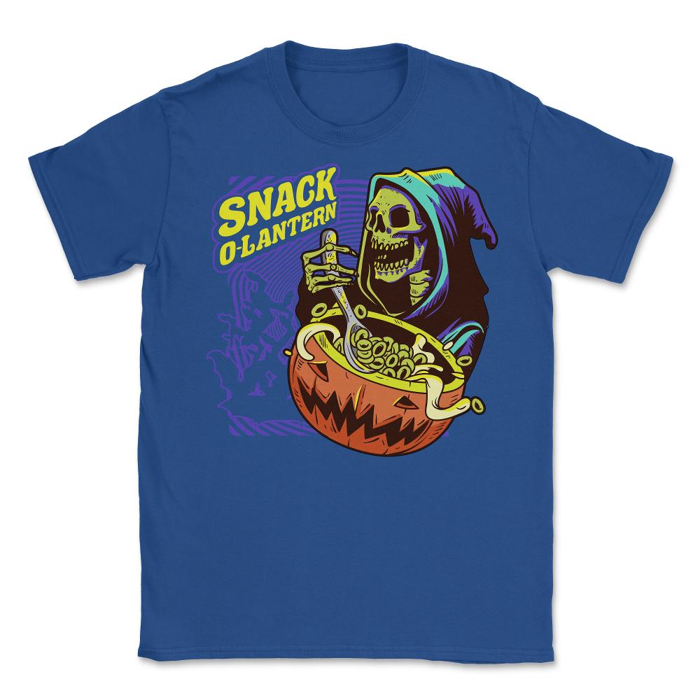 Snack O-Lantern Halloween Death Skeleton Eating Unisex T-Shirt - Royal Blue