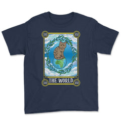 The World Cat Arcana Tarot Card Mystical Wiccan graphic Youth Tee - Navy