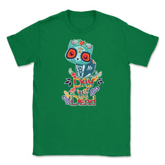 Sugar Skull Cat Day of the Dead Dia de los Muertos Unisex T-Shirt - Green