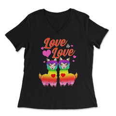 Love is Love Gay Pride Rainbow Llama Couple Funny Gift design - Women's V-Neck Tee - Black