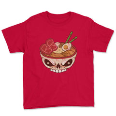Ramen Skull Bowl Distressed Grunge Style Design Gift print Youth Tee - Red
