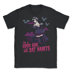 Goth Anime Bat Habits Girl Design print Unisex T-Shirt - Black