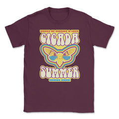 Cicada Summer Retro Vintage Art Meme design Unisex T-Shirt - Maroon