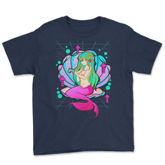 Anime Mermaid Gamer Pastel Theme Vaporwave Style Gift graphic Youth - Navy