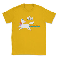 Rainbow Unicorn Gay Pride Month t-shirt Shirt Tee Gift Unisex T-Shirt - Gold