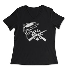 Funny Fishing And Hunting Hobby Fish Rifles Outdoor print - Women's V-Neck Tee - Black