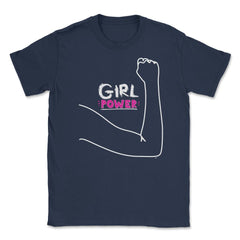 Girl Power Flexing Arm T-Shirt Feminism Shirt Top Tee Gift Unisex - Navy