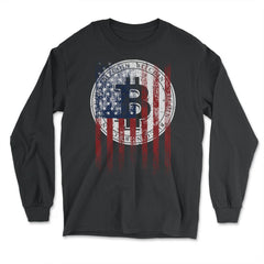 Patriotic Bitcoin USA Flag Grunge Retro Vintage Crypto Fans print - Long Sleeve T-Shirt - Black