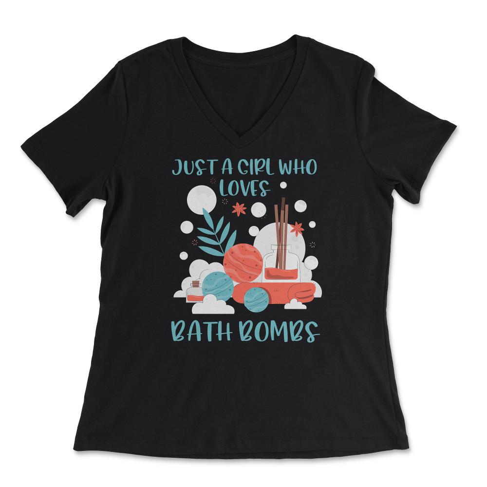 Just a Girl Who loves Bath Bombs Relaxed Women print - Women's V-Neck Tee - Black