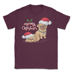 Merry Christmas Doggies Funny Humor T-Shirt Tee Gift Unisex T-Shirt - Maroon