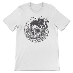 Mysterious Black Cat On A Skull Witchy Aesthetic Grunge print - Premium Unisex T-Shirt - White