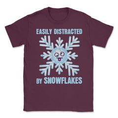 Easily Distracted By Snowflakes Meme Grunge design Unisex T-Shirt - Maroon