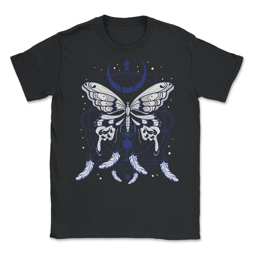 Butterfly Dreamcatcher Boho Mystical Esoteric Art print Unisex T-Shirt - Black