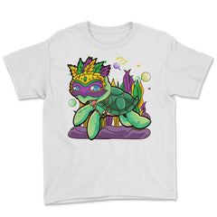 Mardi Gras Turtle with beads & mask Funny Gift product Youth Tee - White