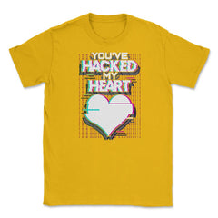 Hacked Heart Computer Geek Valentine Unisex T-Shirt - Gold