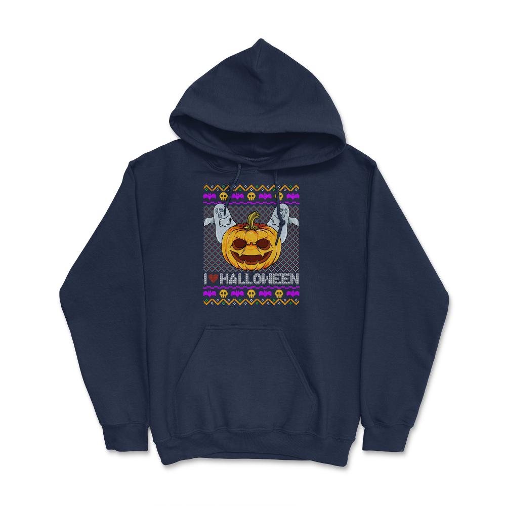 Spooky Jack O-Lantern Ugly Halloween Sweater Hoodie - Navy