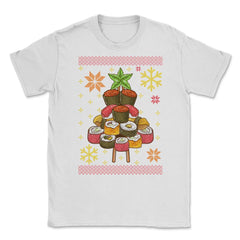 Sushi Ugly Christmas Tree Sweater Style Funny Humo Unisex T-Shirt - White