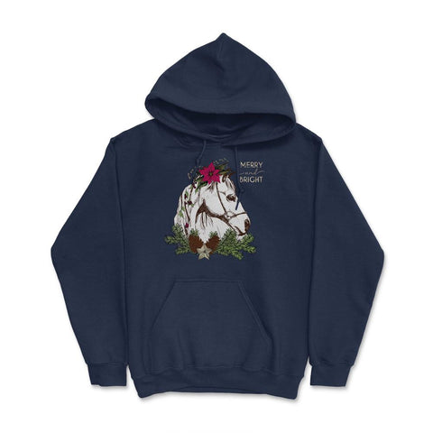 Christmas Horse Merry and Bright Equine T-Shirt Tee Gift Hoodie - Navy