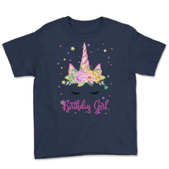 Birthday Girl! Unicorn Lashes design Gift Youth Tee - Navy
