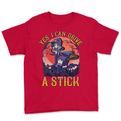 Yes, I can drive a stick Cute Anime Witch design Youth Tee - Red