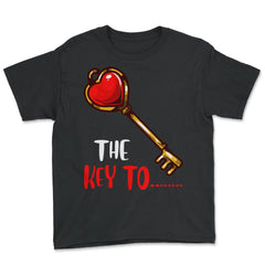 The Key to Your Heart Funny Humor Valentine Couple gift print - Youth Tee - Black
