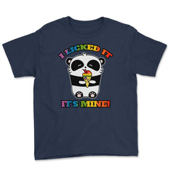 I licked it is mine! Rainbow Panda with ice cream design Youth Tee - Navy