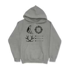 Funny Love Fishing And Hunting Antler Fish Target Arrow graphic Hoodie - Grey Heather