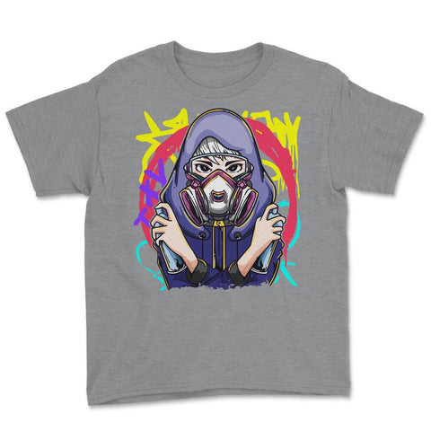 Anime Spray Paint Graffiti Artist With Mask Tagger design Youth Tee - Grey Heather