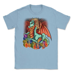 Knitting Dragon with Yarn Balls Fantasy Art graphic Unisex T-Shirt - Light Blue