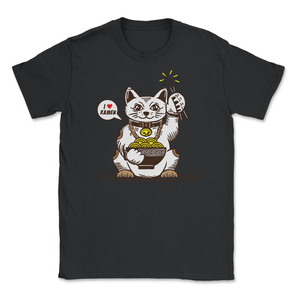 Ramen Lover Cat Funny Gift print Unisex T-Shirt - Black