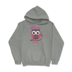 Owl on a tree branch Character Funny 4th Birthday girl print Hoodie - Grey Heather
