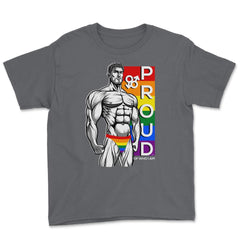 Proud of Who I am Gay Pride Muscle Man Gift graphic Youth Tee - Smoke Grey
