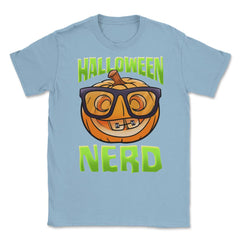 Halloween Nerd Funny Jack O-Lantern with Eyeglasse Unisex T-Shirt - Light Blue