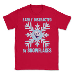 Easily Distracted By Snowflakes Meme Grunge design Unisex T-Shirt - Red