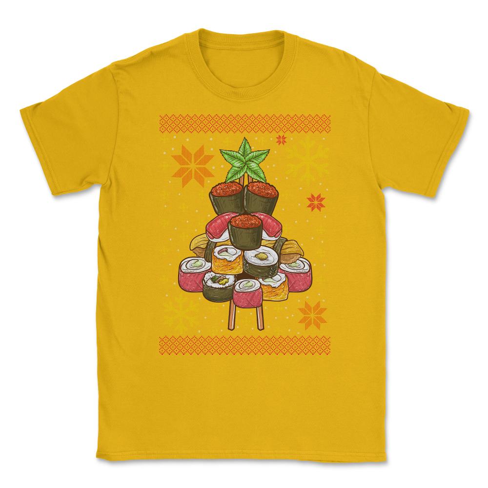 Sushi Ugly Christmas Tree Sweater Style Funny Humo Unisex T-Shirt - Gold