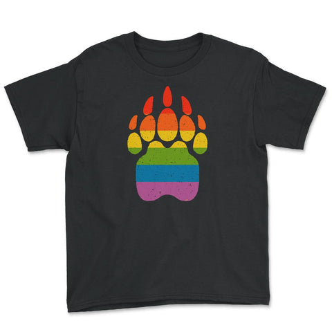 Bear Rainbow Flag Paw Gay Pride design Youth Tee - Black