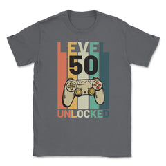 Funny 50th Birthday Vintage Gamer Level 50 Unlocked graphic Unisex - Smoke Grey