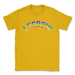Lesbow Rainbow Word Arc Gay Pride t-shirt Shirt Tee Gift Unisex - Gold