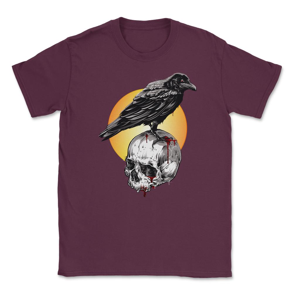 Raven & Skull Circle of Death Halloween T-Shirt Unisex T-Shirt - Maroon