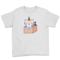 Caticorn Rainbow Gay Pride product Youth Tee - White