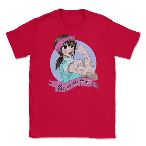 Yes, we can do it! Anime Girl Feminist Unisex T-Shirt - Red