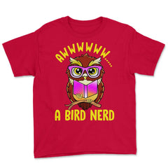 A Bird Nerd Owl Funny Humor Reading Owl print Youth Tee - Red