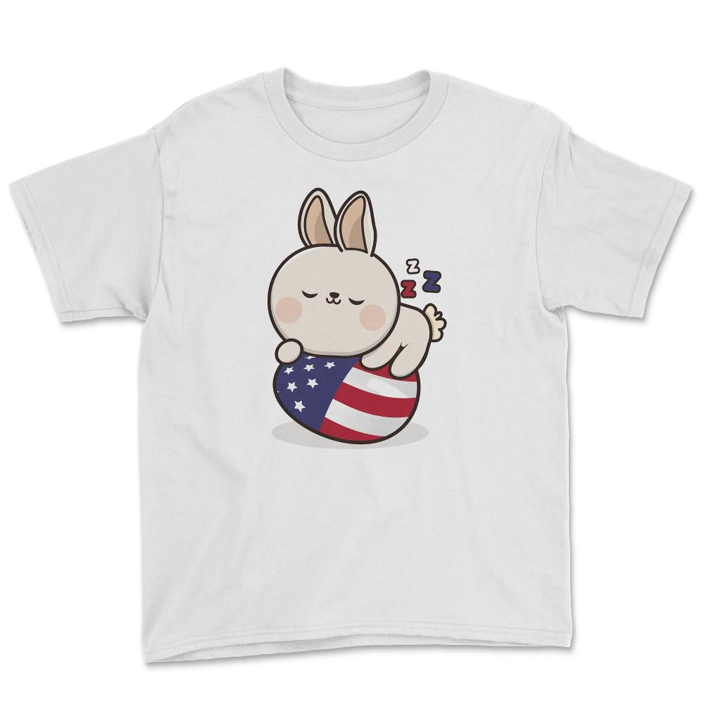 Bunny Napping on an American Flag Egg Gift design Youth Tee - White