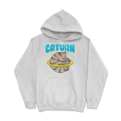 Caturn Cat in Space Planet Saturn Kitty Funny Design design Hoodie - White