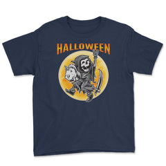 Death Reaper on a Toy Unicorn Funny Halloween Youth Tee - Navy