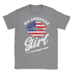 All American Girl Patriotic USA Flag Grunge Style graphic Unisex - Grey Heather