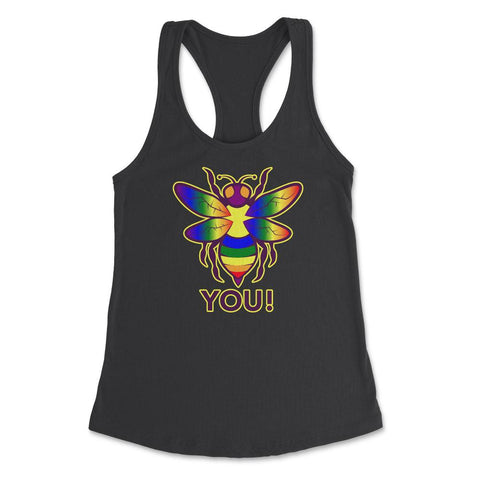 Rainbow Bee You! Gay Pride Awareness design Women's Racerback Tank - Black