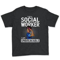 African American Afro Social Worker I Am Unbreakable print - Youth Tee - Black